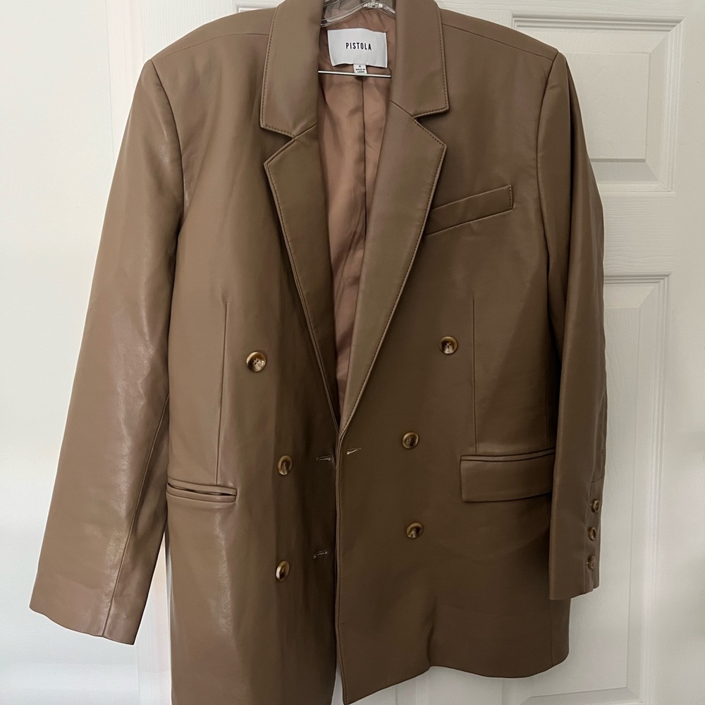 Pistola Faux Leather Brown Double-Breasted Blazer